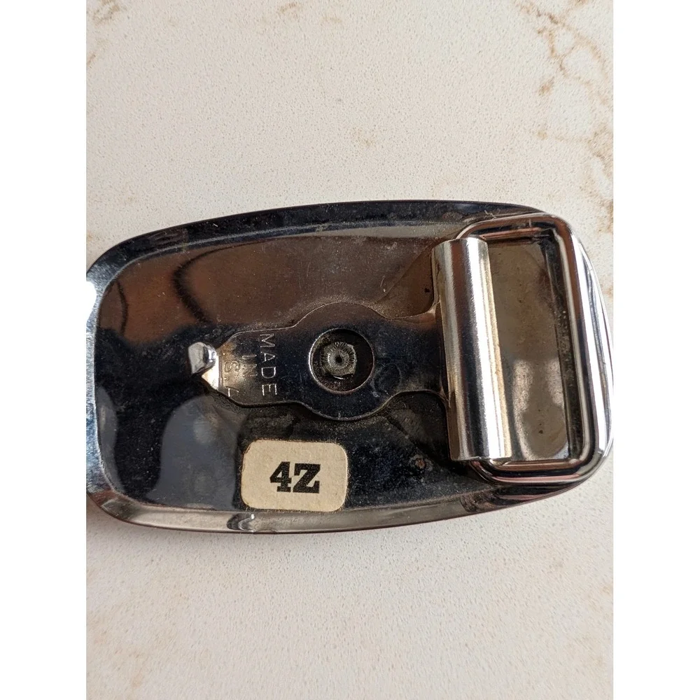 Vintage Covered Wagon Belt Buckle Made in USA Chrome Brass Tone Western Pioneer